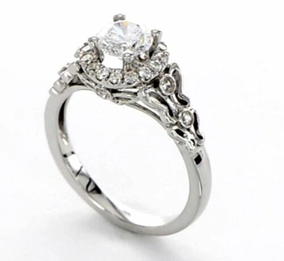 Pre-owned Handmade 14k White Gold Diamond Engagement Ring Band 1.25 F Vs2 Round Halo Butterfly Set