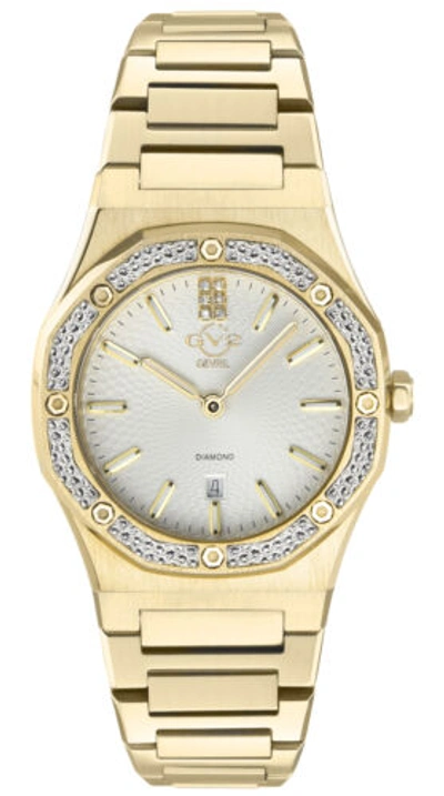 Pre-owned Gv2 By Gevril Women's 12702 Palmanova Diamond Gold Ip Steel Date Swiss Watch