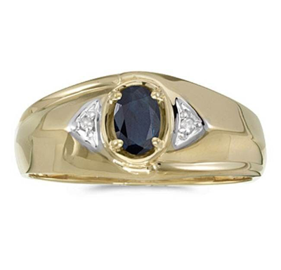 Pre-owned Blue Diamond Mens Natural Blue Sapphire And Diamond Ring 10k Yellow Gold - Free Ring Sizing In Navy Blue