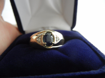 Pre-owned Blue Diamond Mens Natural Blue Sapphire And Diamond Ring 10k Yellow Gold - Free Ring Sizing In Navy Blue