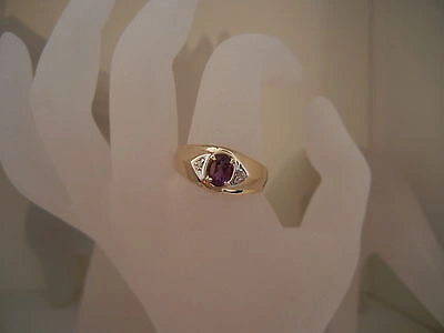 Pre-owned Amethyst Mens Genuine  And Diamond Ring 10k Yellow Gold - Free Ring Sizing In Purple