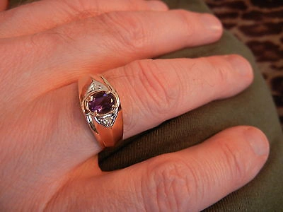 Pre-owned Amethyst Mens Genuine  And Diamond Ring 10k Yellow Gold - Free Ring Sizing In Purple