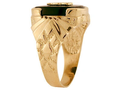 Pre-owned Amoravi 10k Or 14k Solid Gold Nugget Design Onyx Letter H Mens Initial Statement Ring In Black