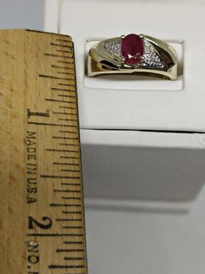 Pre-owned Ruby Mens Genuine  And Diamond Ring 10k Yellow Gold - Free Ring Sizing In Red