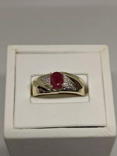 Pre-owned Ruby Mens Genuine  And Diamond Ring 10k Yellow Gold - Free Ring Sizing In Red
