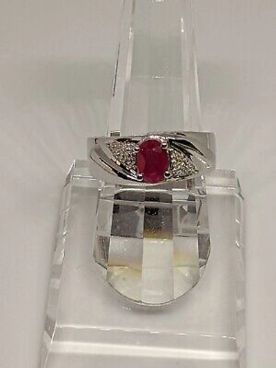 Pre-owned Ruby Mens Genuine  And Diamond Ring 10k White Gold - Free Ring Sizing In Dark Gray