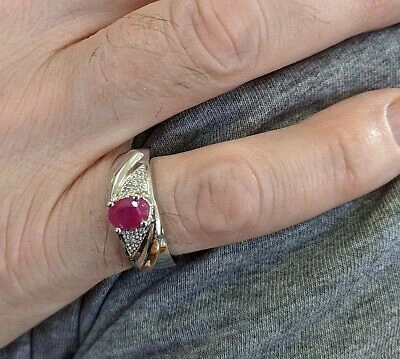 Pre-owned Ruby Mens Genuine  And Diamond Ring 10k White Gold - Free Ring Sizing In Dark Gray