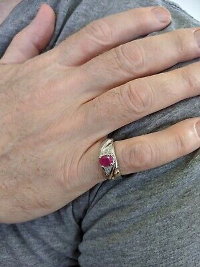 Pre-owned Ruby Mens Genuine  And Diamond Ring 10k White Gold - Free Ring Sizing In Dark Gray