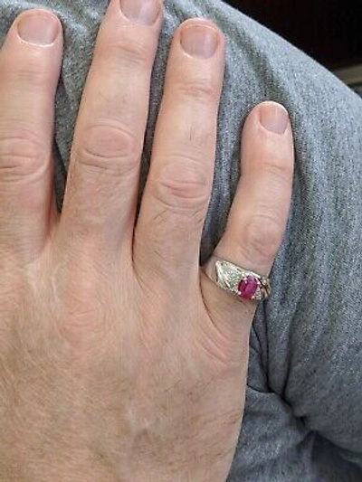 Pre-owned Ruby Mens Genuine  And Diamond Ring 10k White Gold - Free Ring Sizing In Dark Gray