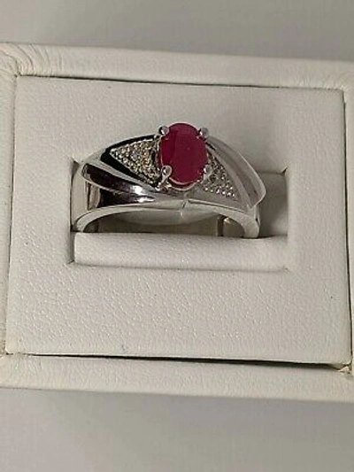 Pre-owned Ruby Mens Genuine  And Diamond Ring 10k White Gold - Free Ring Sizing In Dark Gray