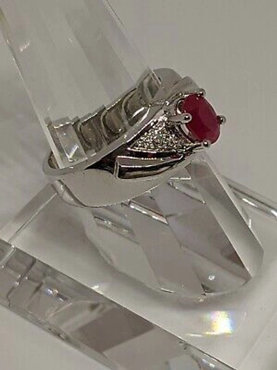 Pre-owned Ruby Mens Genuine  And Diamond Ring 10k White Gold - Free Ring Sizing In Dark Gray
