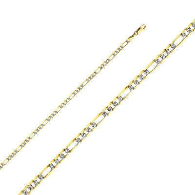 Pre-owned Wellingsale 14k Two Tone Gold Solid 3.1mm Figaro Pave Chain Necklace