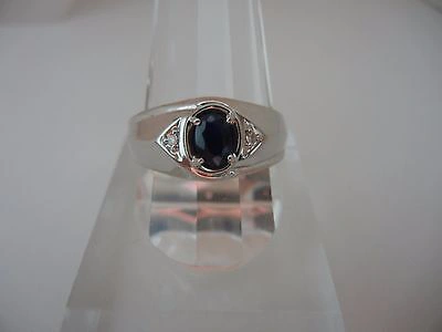 Pre-owned Blue Diamond Mens Natural Blue Sapphire & Diamond Ring 10k White Gold - Free Ring Sizing In Navy Blue