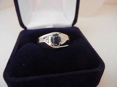Pre-owned Blue Diamond Mens Natural Blue Sapphire & Diamond Ring 10k White Gold - Free Ring Sizing In Navy Blue