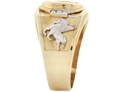 Pre-owned Jackani 10k Or 14k Two Toned Gold Simulated Garnet Birthstone Pegasus Mens Ring In Red