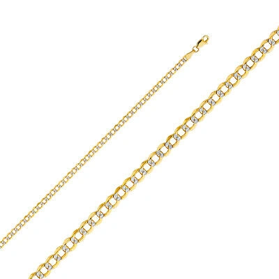 Pre-owned Wellingsale 14k Yellow Gold 3.4mm Cuban Curb Pave Hollow Chain Necklace