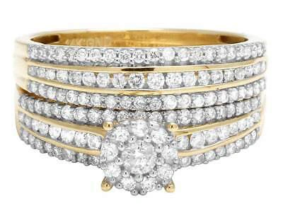 Pre-owned Jewelry Unlimited Ladies/mens 14k Yellow Gold Diamond Cluster Top Trio Bridal Ring Set 1.50 Ct 6mm