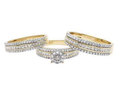 Pre-owned Jewelry Unlimited Ladies/mens 14k Yellow Gold Diamond Cluster Top Trio Bridal Ring Set 1.50 Ct 6mm