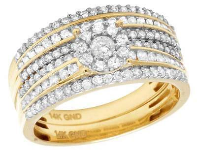 Pre-owned Jewelry Unlimited Ladies/mens 14k Yellow Gold Diamond Cluster Top Trio Bridal Ring Set 1.50 Ct 6mm