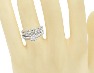 Pre-owned Jewelry Unlimited Ladies/mens 14k Yellow Gold Diamond Cluster Top Trio Bridal Ring Set 1.50 Ct 6mm