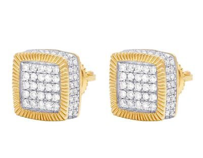 Pre-owned Jewelry Unlimited Unisex 10k Yellow Gold Real Diamond 3d Square Cluster Stud Earring 7/8 Ct 10mm