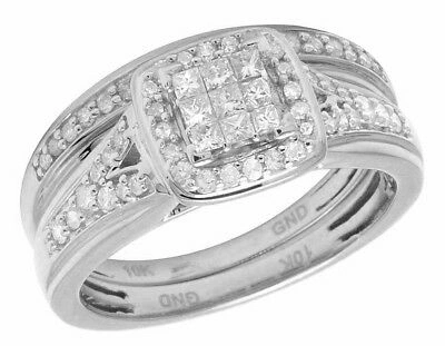 Pre-owned Jewelry Unlimited 10k White Gold Mens/ladies Princess Genuine Diamond Trio Wedding Ring Set 1.0ct
