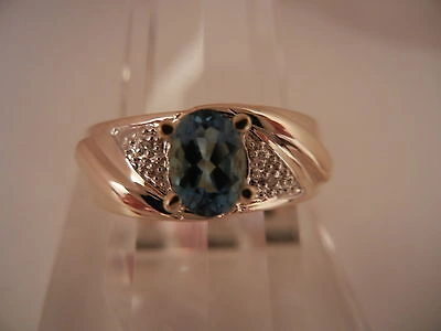 Pre-owned Blue Diamond Mens Genuine Blue Topaz And Diamond Ring 10k White Gold - Free Ring Sizing