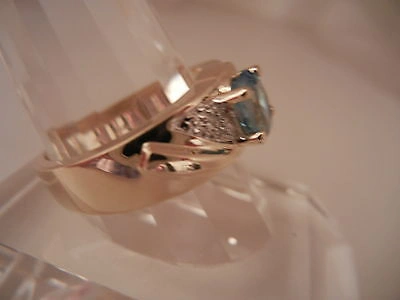 Pre-owned Blue Diamond Mens Genuine Blue Topaz And Diamond Ring 10k White Gold - Free Ring Sizing