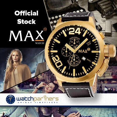 Pre-owned Max Watch The Classic Chrono 5atm Black Dial Ip Gold Case 47mm Diameter 5-323