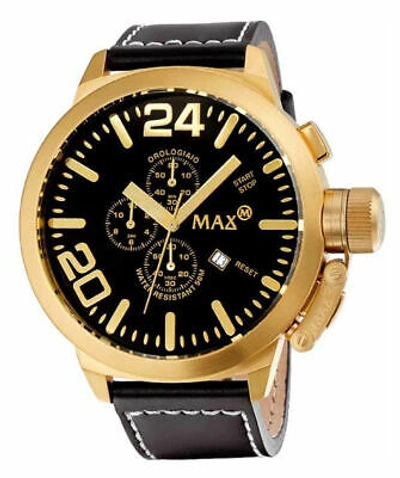 Pre-owned Max Watch The Classic Chrono 5atm Black Dial Ip Gold Case 47mm Diameter 5-323