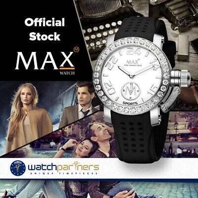 Pre-owned Max Sports Watch Xs36 White Dial S/steel Case Cubic Zirconia Bezel 36mm 5-549