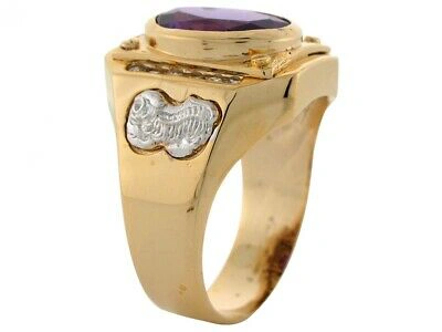 Pre-owned Jackani 10k Or 14k 2 Tone Gold Simulated Alexandrite Cz Accent June Birthstone Mens Ring In Purple