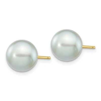 Pre-owned Pricerock 14k 8-9mm Round Grey Saltwater Akoya Cultured Pearl Stud Post Earrings In Yellow