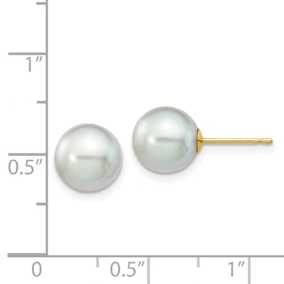 Pre-owned Pricerock 14k 8-9mm Round Grey Saltwater Akoya Cultured Pearl Stud Post Earrings In Yellow