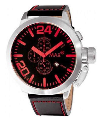 Pre-owned Max Watch The Classic Chrono 5atm Black Dial Red Index 47mm Diameter 5-313