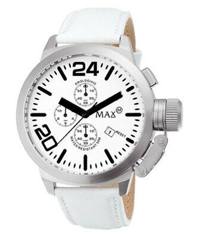 Pre-owned Max Watch The Classic Chrono 5atm White Dial White Leather 47mm Diam 5-031