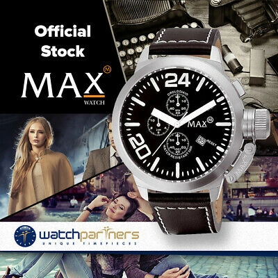 Pre-owned Max Watch The Classic Chrono 5atm Black Dial Black Leather 47mm Diam 5-084