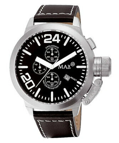 Pre-owned Max Watch The Classic Chrono 5atm Black Dial Black Leather 47mm Diam 5-084