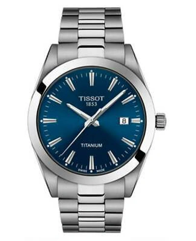 Pre-owned Tissot Gentleman Quartz Blue Dial Titanium Men's Watch T127.410.44.041.00