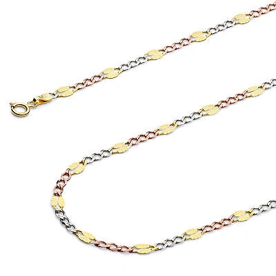 Pre-owned Wellingsale 14k Tri Color Gold Solid 3mm Figaro 3+1 Chain Necklace
