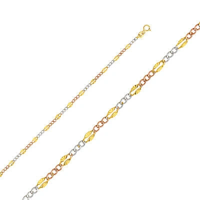 Pre-owned Wellingsale 14k Tri Color Gold Solid 3mm Figaro 3+1 Chain Necklace
