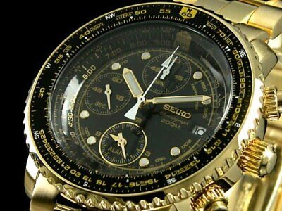 Pre-owned Seiko Watch Qutarz Quartz Chronograph Sna414p1 Pilot Black / Gold  Men's Japan | ModeSens