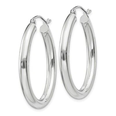Pre-owned Superdealsforeverything Real 14kt White Gold Polished 3.5mm Oval Tube Hoop Earrings