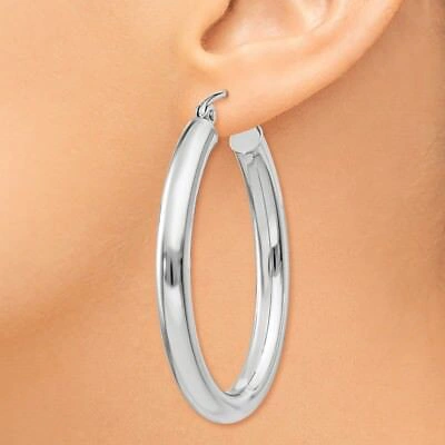 Pre-owned Superdealsforeverything Real 14kt White Gold Polished 3.5mm Oval Tube Hoop Earrings