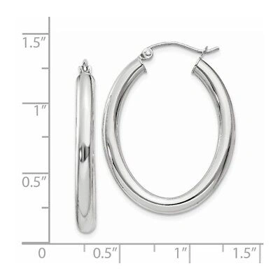 Pre-owned Superdealsforeverything Real 14kt White Gold Polished 3.5mm Oval Tube Hoop Earrings