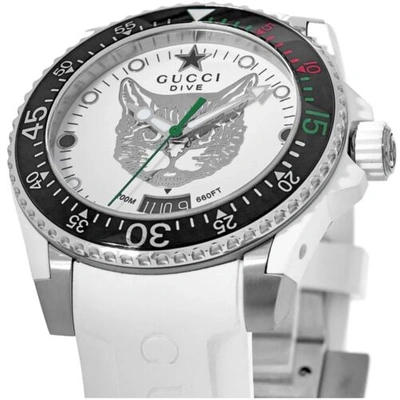 Pre-owned Gucci Ya136329 Men's Dive White Quartz Watch