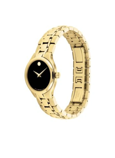 Pre-owned Movado Brand  Women's Collection Gold-tone Black Dial Watch 0607228
