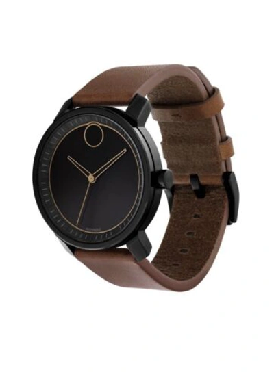 Pre-owned Movado Brand  Bold Men's Black Dial Brown Leather Strap Watch 3600489