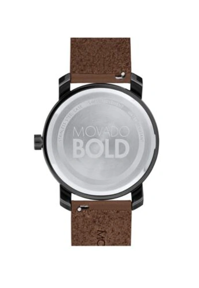 Pre-owned Movado Brand  Bold Men's Black Dial Brown Leather Strap Watch 3600489
