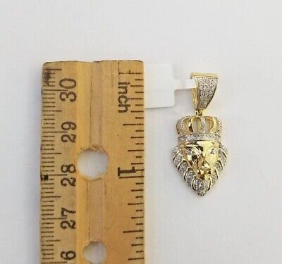 Pre-owned Globalwatches10 Real Diamond Pendant King Lion Head Men Crown Charm 10k Yellow Gold 1"
